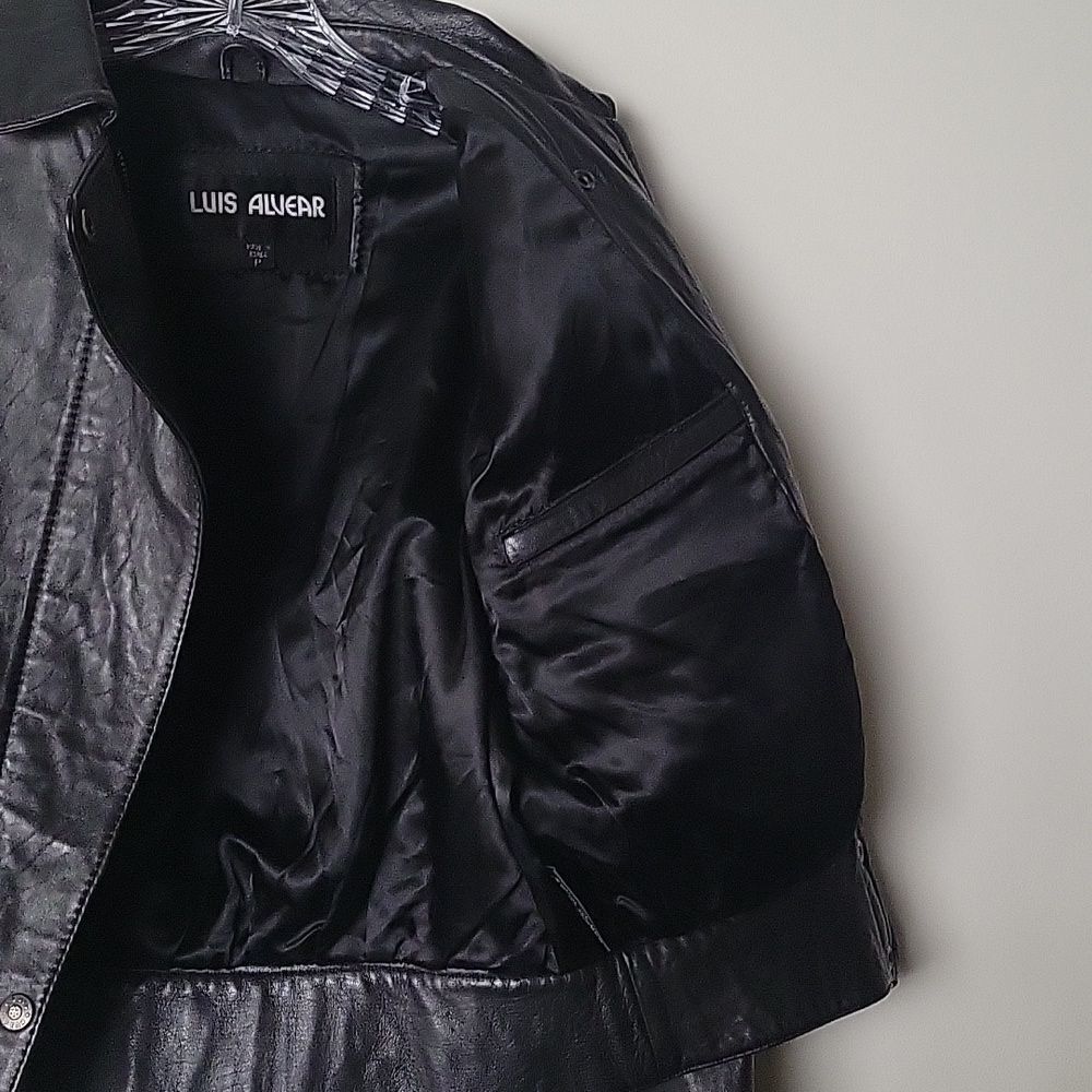 VTG Luis Alvear Womens P XS 80s  Leather Black Bomber Moto Biker Jacket Coat New - Picture 13 of 15